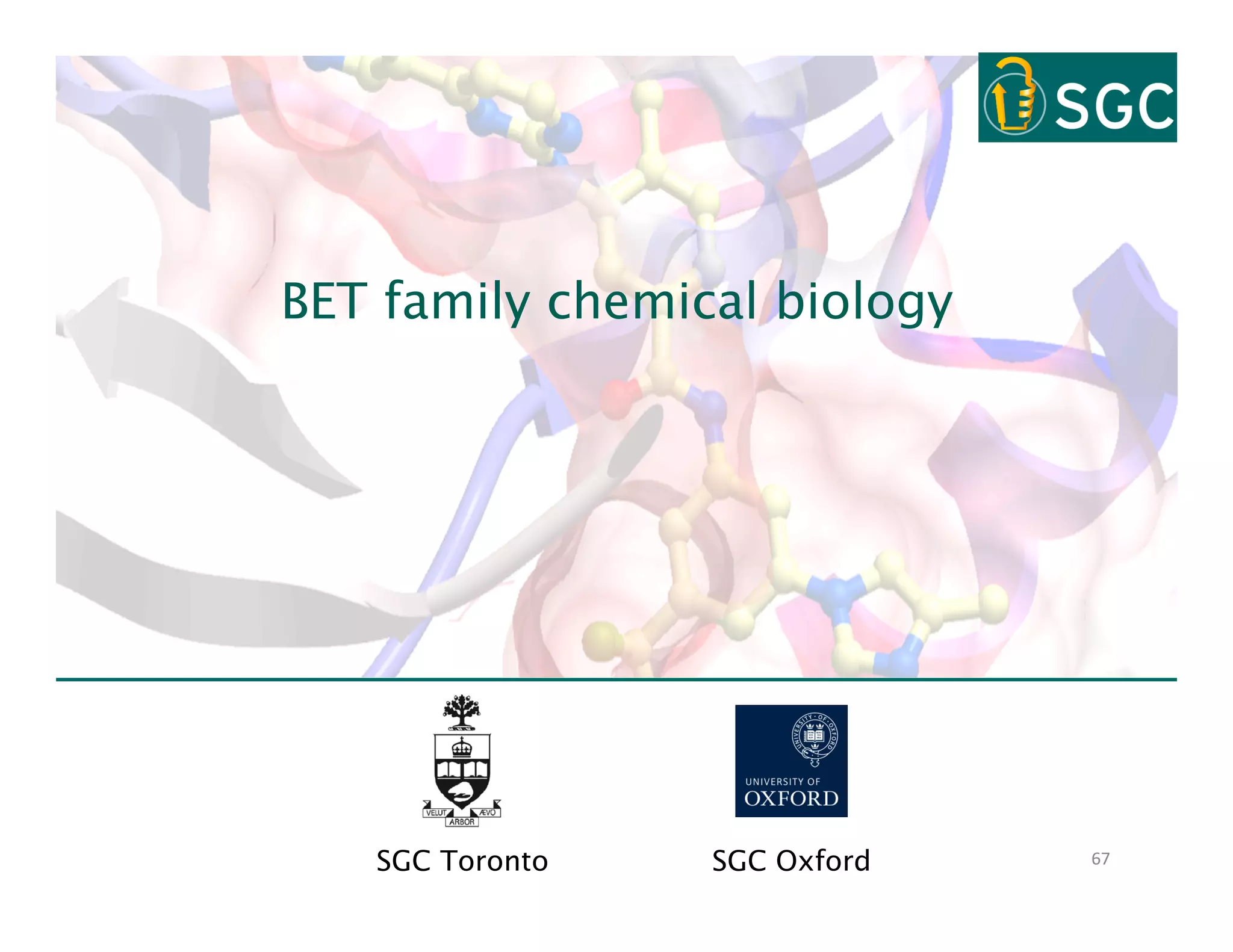 BET family chemical biology




   SGC Toronto   SGC Oxford   67	
  
 