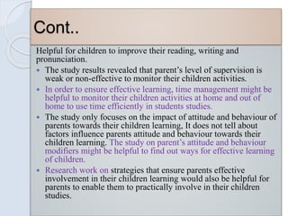 Parents attitude and behavior towards their children learning | PPTX