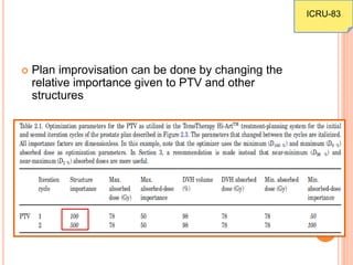  Plan improvisation can be done by changing the
relative importance given to PTV and other
structures
ICRU-83
 