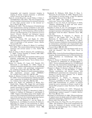 Case 9: Cervical Cancer Stage IIA2 Treated with 3D Conformal
External-Beam Irradiation, Concomitant Chemotherapy, and
Radiograph-Based Intracavitary Low Dose-Rate Brachytherapy
with Tandem and Ovoids
A.9.1 General Patient Information
Age: 47 years
General condition: performance status ¼ 0 (WHO)
Prior medical history: prior medical history unre-
markable
Use of medication: no medication
Smoking history: cigar smoker
Symptoms at presen-
tation:
post-coital bleeding, some
right pelvic pain, some nausea
A.9.2 Tumor Extension at Diagnosis
A.9.2.1 Gynecological Examination
(Figure A.9.1, Table A.9.1)
Tumor ex-
tension:
5 cm exophytic cervix tumor, also a 1 cm
lesion in right fornix not contiguous with
the cervical tumor. No parametrial ex-
tension
Estimate-
d size:
5 cm Â 2.3 cm Â 5 cm (width Â thickness Â
height)
Biopsy
result:
squamous cell carcinoma, moderately/
poorly differentiated with abundant ne-
crosis, p16 strongly positive.
A.9.2.2 CTof the Pelvis (Figure A.9.1,
Table A.9.1)
Pelvic lymph
nodes:
no indication of nodal involvement
A.9.2.3 Other Findings
Whole
body FDG
PET–CT:
hypermetabolic cervical mass (50 mm
width Â 23 mm thickness Â 50 mm
height), no lymphadenopathy, or distant
metastasis.
This was conﬁrmded by MRI.
A.9.2.4 Conclusion
A 47-year-old female with squamous cell carcinoma
of the uterine cervix, FIGO stage IIA2 (T2a2N0M0).
A.9.3 Treatment Intention
After multidisciplinary evaluation, it was decided
to offer curatively intended radio-chemotherapy using
3D conformal external beam radiation therapy to the
pelvis (45 Gy in 1.8 Gy fractions) with ﬁve courses of
concomitantly weekly cisplatin and a boost of
low-dose-rate brachytherapy, aiming at a total dose of
!90 Gy EQD210 at Point A. Overall treatment time 7
weeks with brachytherapy delivered in two fractions
starting in the sixth week of treatment (Figure A.9.2).
A.9.4. External Beam Radiotherapy
(Figure A.9.3 and Table A.9.2)
Total dose prescribed: 45 Gy
Fractionation scheme: 25 Â 1.8 Gy
5 fractions per week
Target volumes: GTV-cervix, uterus, upper
vagina, internal, external,
and common iliac lymph
nodes, presacral lymph
nodes
Critical structures: bladder, rectum, parame-
tria, small bowel, right
femoral head, left femoral
head
Applied PTV margin: treatment ﬁelds based on
anatomic landmarks, 1 cm
margin to block edge
beyond the cervix, uterine
corpus, upper vagina/para-
metrium, and targeted
pelvic vasculature. Weekly
orthogonal portal imaging
for veriﬁcation was used.
Patient positioning: prone with belly board
Planning technique: 3-ﬁeld 3D conformal plan
Journal of the ICRU Vol 13 No 1–2 (2013) Report 89 doi:10.1093/jicru/ndw026
Oxford University Press
# International Commission on Radiation Units and Measurements 2016
atUniversityofCalifornia,IrvineonSeptember9,2016http://jicru.oxfordjournals.org/Downloadedfrom
 