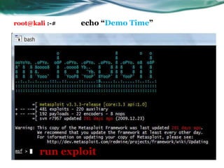 run exploit
root@kali :-# echo “Demo Time”
 
