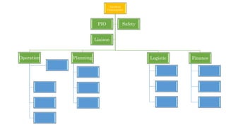 Incident
Commander
Operation Planning Logistic Finance
PIO Safety
Liaison
 