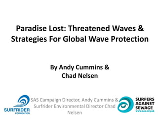 SAS Campaign Director, Andy Cummins &
Surfrider Environmental Director Chad
Nelsen
Paradise Lost: Threatened Waves &
Strategies For Global Wave Protection
By Andy Cummins &
Chad Nelsen
 