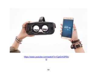 Research Problems
• Low level
• Wide area tracking
• Development tools
• User Interaction
• Intuitive input (gesture, controllers)
• Avatar control and representation
• Techniques for navigation/manipulation
• Novel Applications
• Massive multi-user environments
• Content capture and sharing
64
 