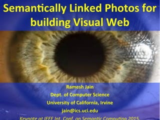 Seman&cally	
  Linked	
  Photos	
  for	
  
building	
  Visual	
  Web	
  
	
  
	
  
Ramesh	
  Jain	
  
Dept.	
  of	
  Computer	
  Science	
  
University	
  of	
  California,	
  Irvine	
  
jain@ics.uci.edu	
  
 