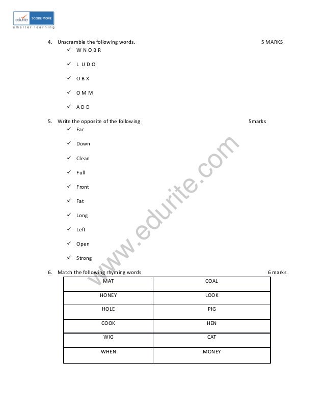 Class 1 ICSE English Sample Paper