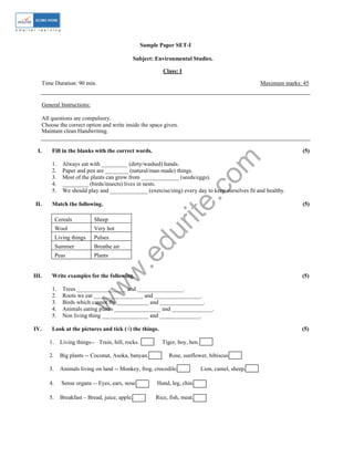 class 1 icse evs sample paper model 1