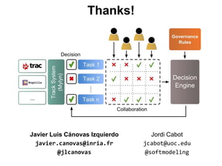 Thanks!
Javier Luis Cánovas Izquierdo
javier.canovas@inria.fr
@jlcanovas
Jordi Cabot
jcabot@uoc.edu
@softmodeling
 