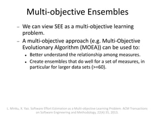 Multi-objective Ensembles
• There are different measures/metrics of
performance for evaluating SEE models.
• Different mea...