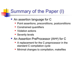 Assertions a Decade Later (invited talk at ICSE 2002) | PPT
