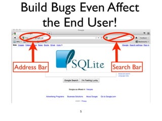 Build Bugs Even Affect
      the End User!


Address Bar        Search Bar




              5
 