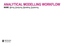 ANALYTICAL MODELLING WORKFLOW
MAME: Mining, Analyzing, Modelling, Explaining
 