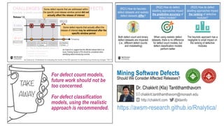 https://awsm-research.github.io/Rnalytica/
Mining Software Defects 
Should We Consider Affected Releases?
Dr. Chakkrit (Kla) Tantithamthavorn
chakkrit.tantithamthavorn@monash.edu
@klainfohttp://chakkrit.com
 