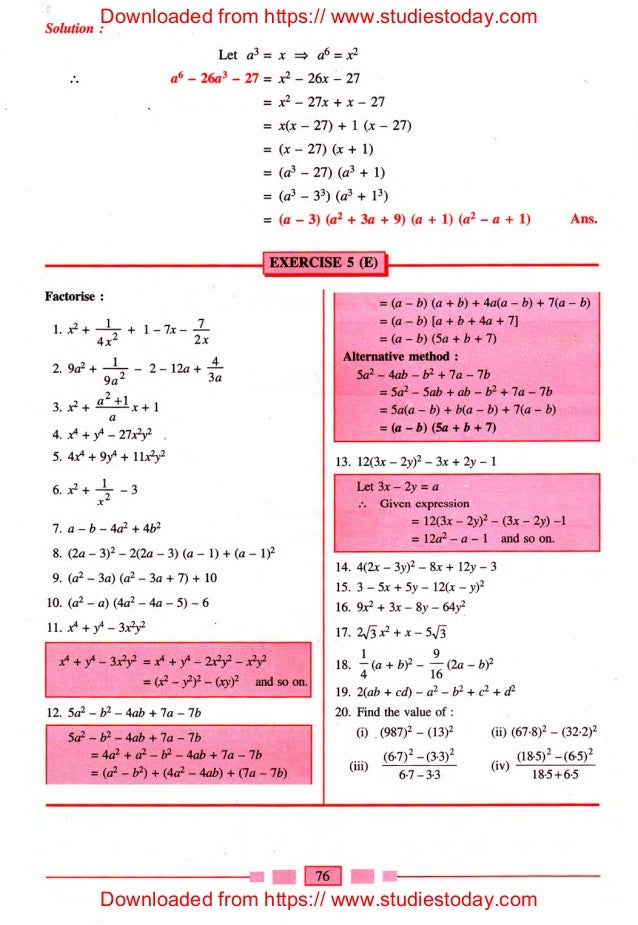 Icse Class 9 Ch 5 Factorization