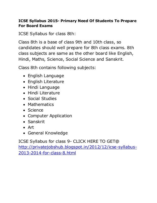 Icse Syllabus 2015 Primary Need Of Students To Prepare For Board Exa