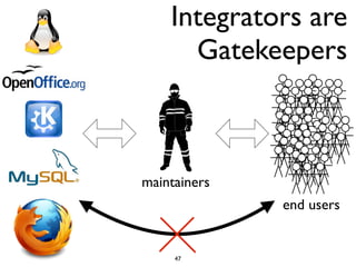 Integrators are
      Gatekeepers



maintainers
              end users


     47
 