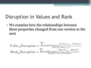 Disruption in Values and Rank
• We examine how the relationships between
  these properties changed from one version to the
  next
 