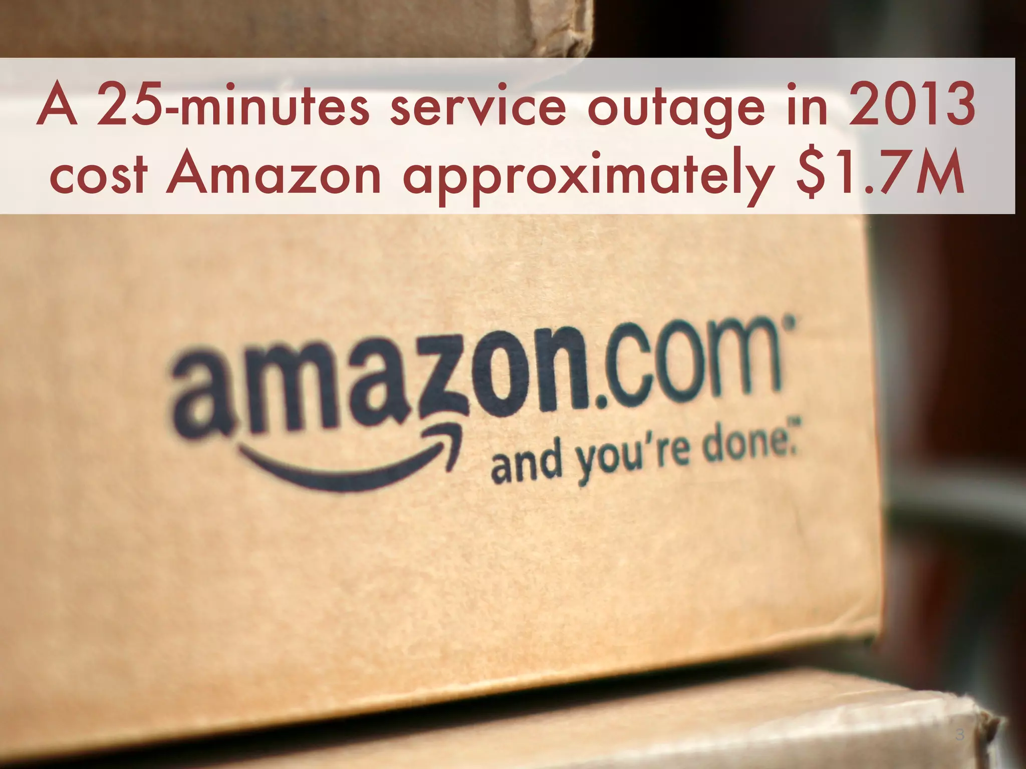 A 25-minutes service outage in 2013
cost Amazon approximately $1.7M
3
 