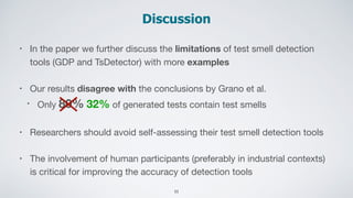 Revisiting Test Smells in Automatically Generated Tests: Limitations, Pitfalls, and Opportunities