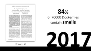 84%
of 70000 Dockerfiles
contain smells
2017
Cito et. al
 