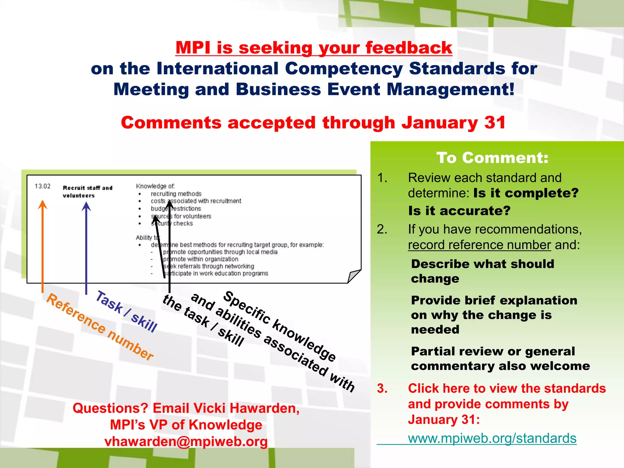 How will MPI use these standards to enable your success?Additionally, the standards will drive the development of: MPI education products and services