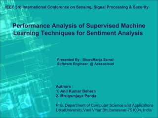 Performance Analysis of Supervised Machine Learning Techniques for ...