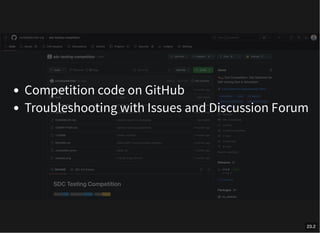 Competition code on GitHub
Troubleshooting with Issues and Discussion Forum
23.2
 