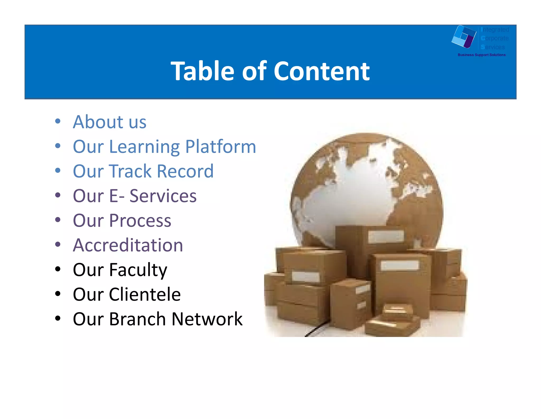 Integrated
                Corporate
                Services
    Business Support Solutions




•
•
•
•
•
•
•
•
•
 