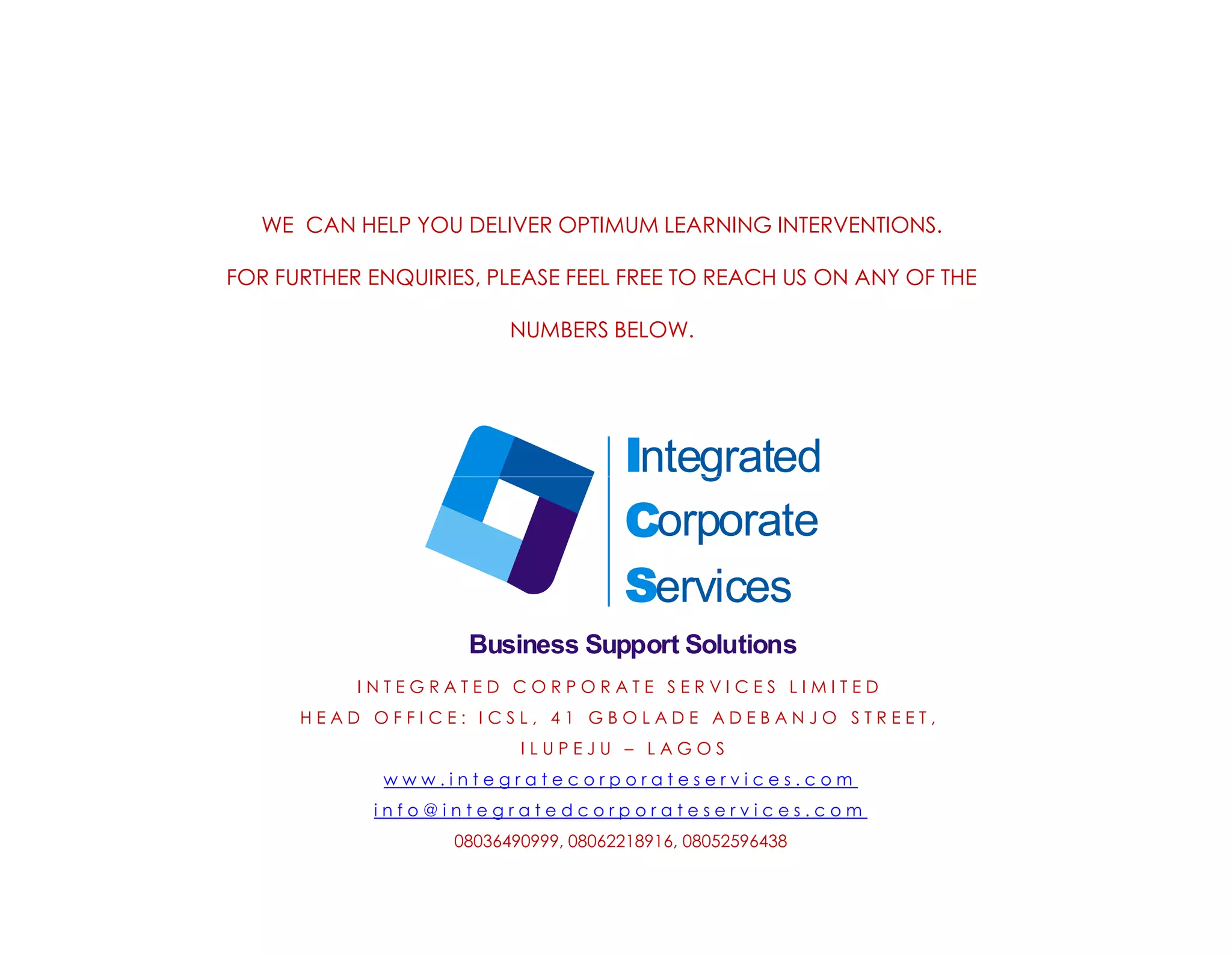 Integrated
            Corporate
            Services
Business Support Solutions
 