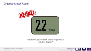 Integrated Computer Solutions Inc.
UserWise Inc.
www.ics.com
www.userwiseconsulting.com
Glucose Meter Recall
13
What error do you think people might make
with this display?
 