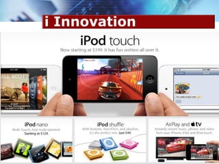 i Innovation
Ipod
Ipad
Iphone
 