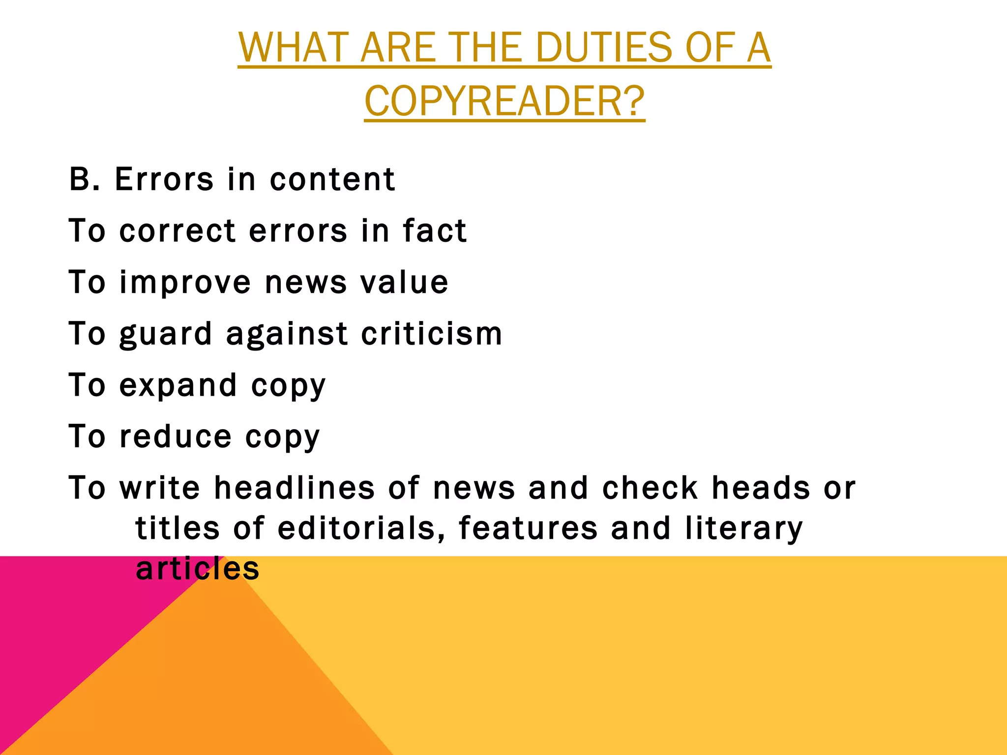 copy reading and headline writing | PPT | Desktop Publishing | Computer ...