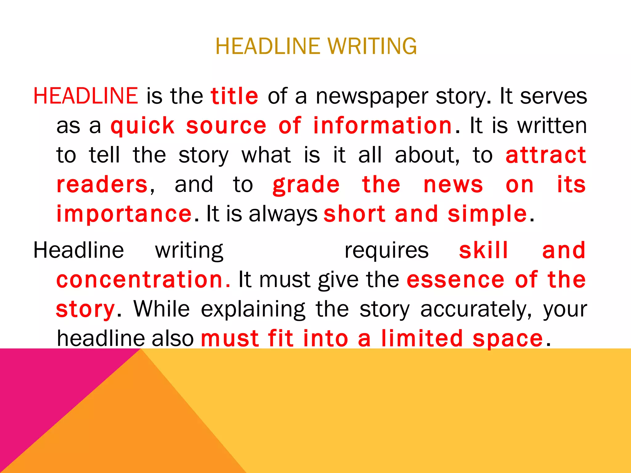 copy reading and headline writing | PPT | Desktop Publishing | Computer ...