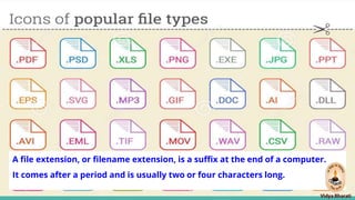 A file extension, or filename extension, is a suffix at the end of a computer.
It comes after a period and is usually two or four characters long.
 