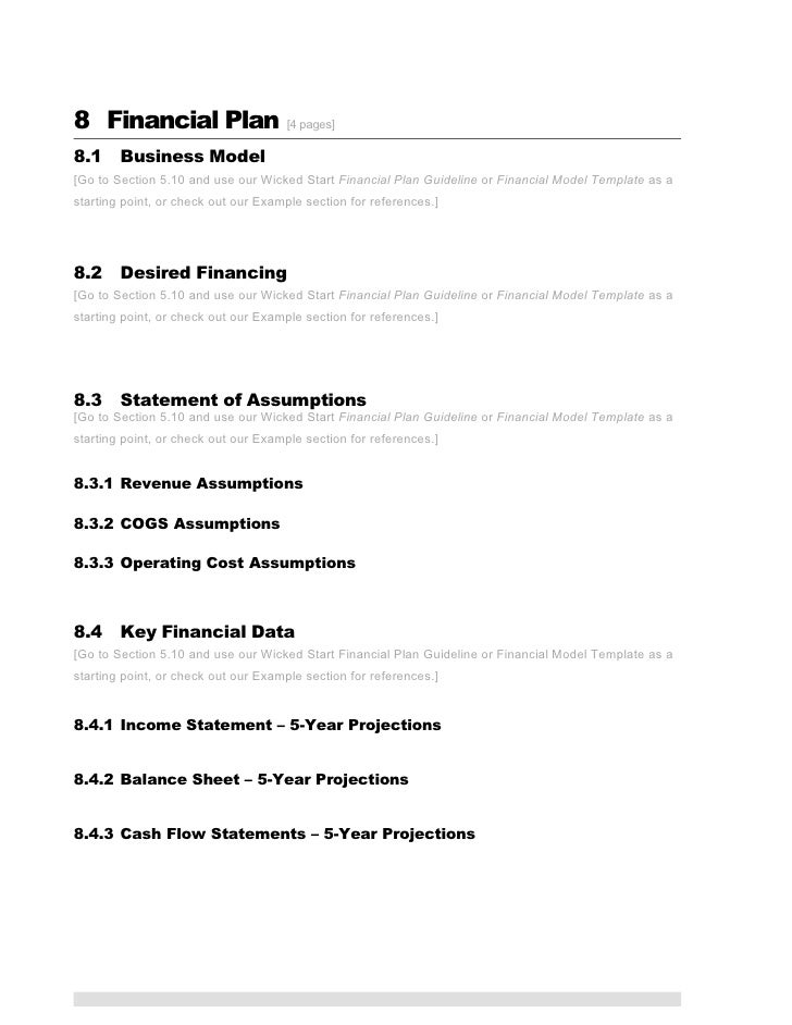 Business plan financial projections example