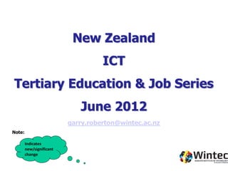 New Zealand
                                    ICT
Tertiary Education & Job Series
                             June 2012
                          garry.roberton@wintec.ac.nz
Note:

        Indicates
        new/significant
        change
 