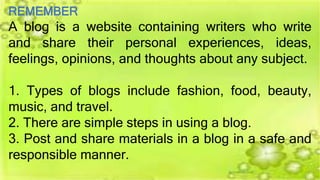 ICT- ENTRE-W3-POST AND SHARES MATERIALS ON BLOGS IN A SAFE AND ...