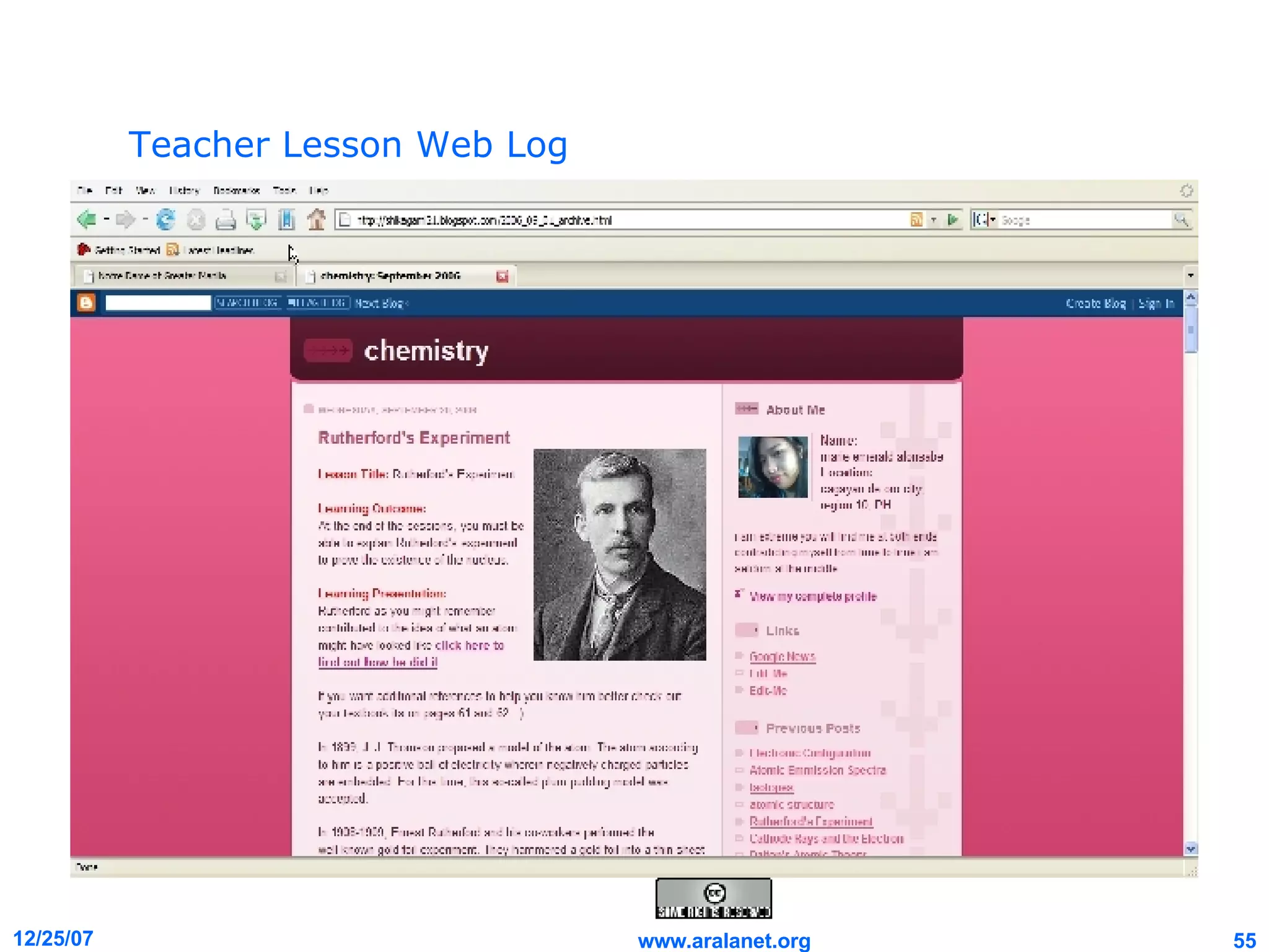 Teacher Lesson Web Log  