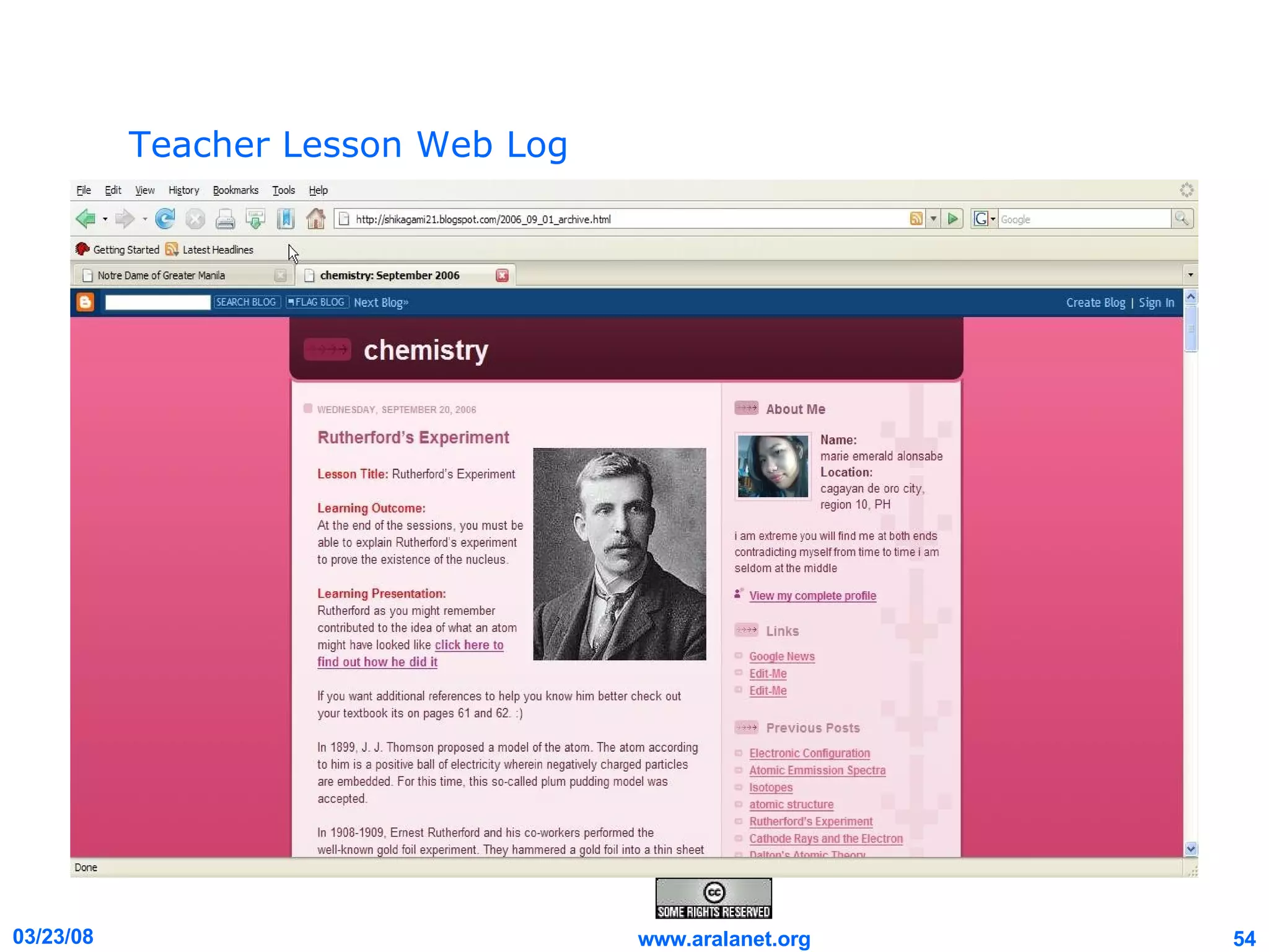 Teacher Lesson Web Log  