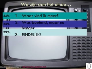 We zijn aan het einde… Waar vind ik meer? Was boeiend, maar nu honger EINDELIJK! 