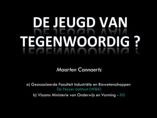Maarten Cannaerts a) Geassocieerde Faculteit Industriële en Biowetenschappen  De  Nayer  instituut (W&K) b) Vlaams Ministerie van Onderwijs en Vorming -  BIS 