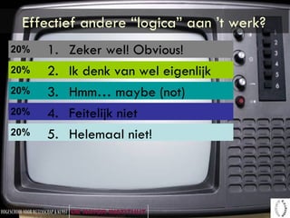 Effectief andere “logica” aan ’t werk? Zeker wel! Obvious! Ik denk van wel eigenlijk Hmm… maybe (not) Feitelijk niet Helemaal niet! 