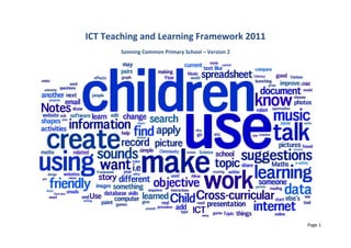 ICT Teaching and Learning Framework 2011<br />Sonning Common Primary School – Version 2<br />Authors<br />Created by Matt Lovegrove with contributions from Steve Greenfield, David Sheppard. John McLear and Claire Waite.<br />License<br />This document was created by the authors above and carries the following Creative Commons license: Attribution-NonCommercial-ShareAlike 3.0 Unported (CC BY-NC-SA 3.0).<br />You are free:<br />,[object Object]