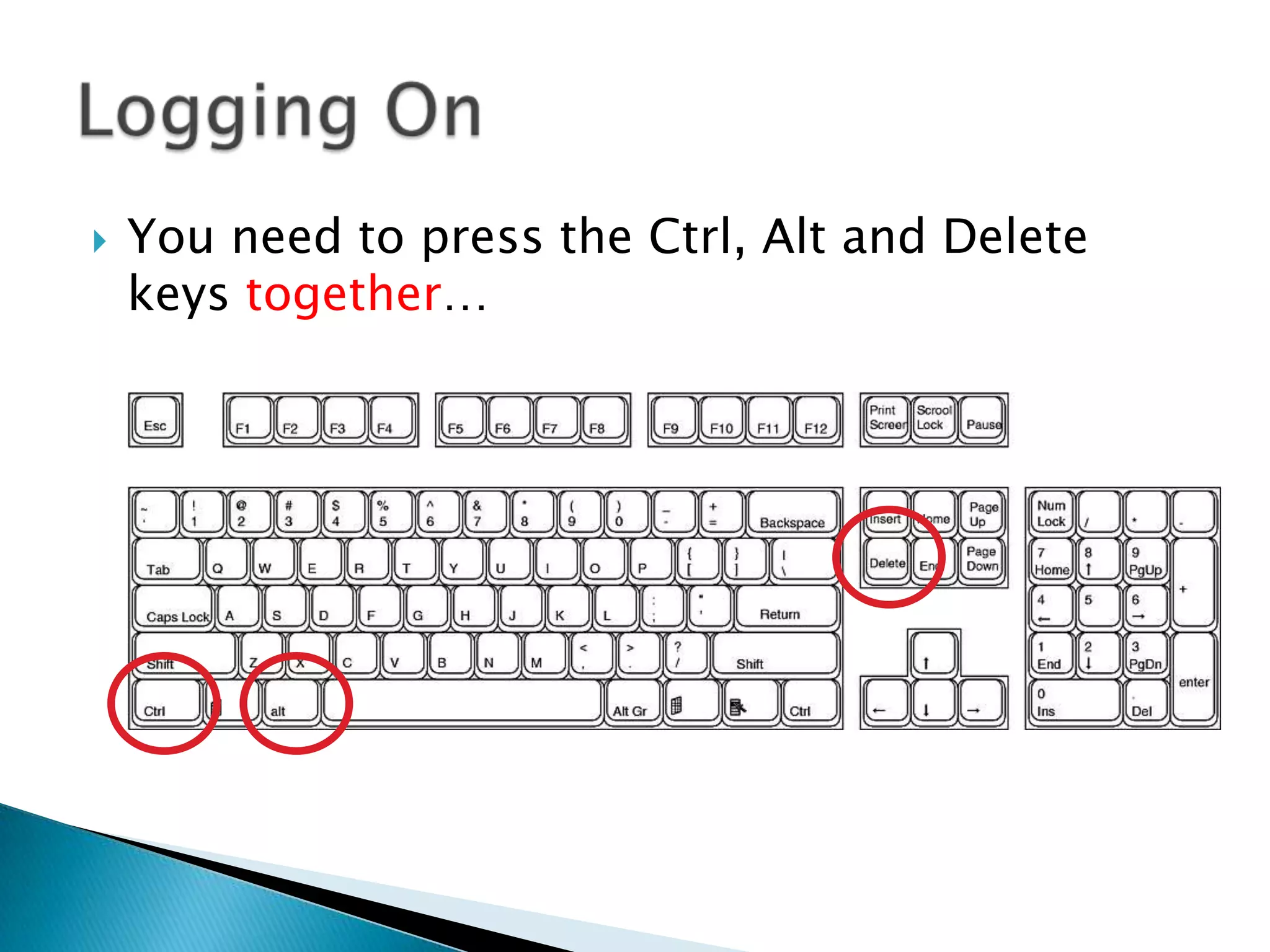  You need to press the Ctrl, Alt and Delete
keys together…
 