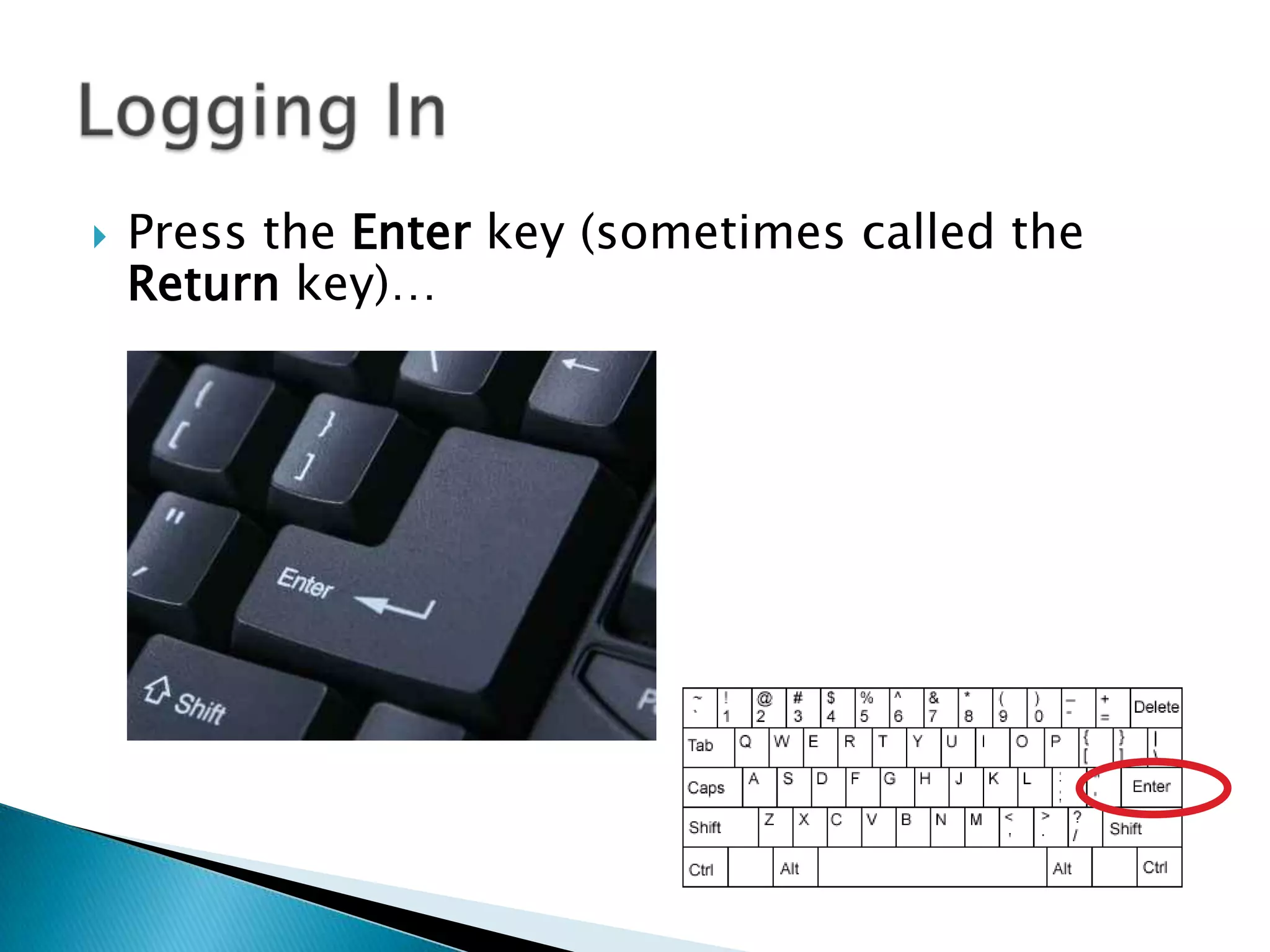  Press the Enter key (sometimes called the
Return key)…
 