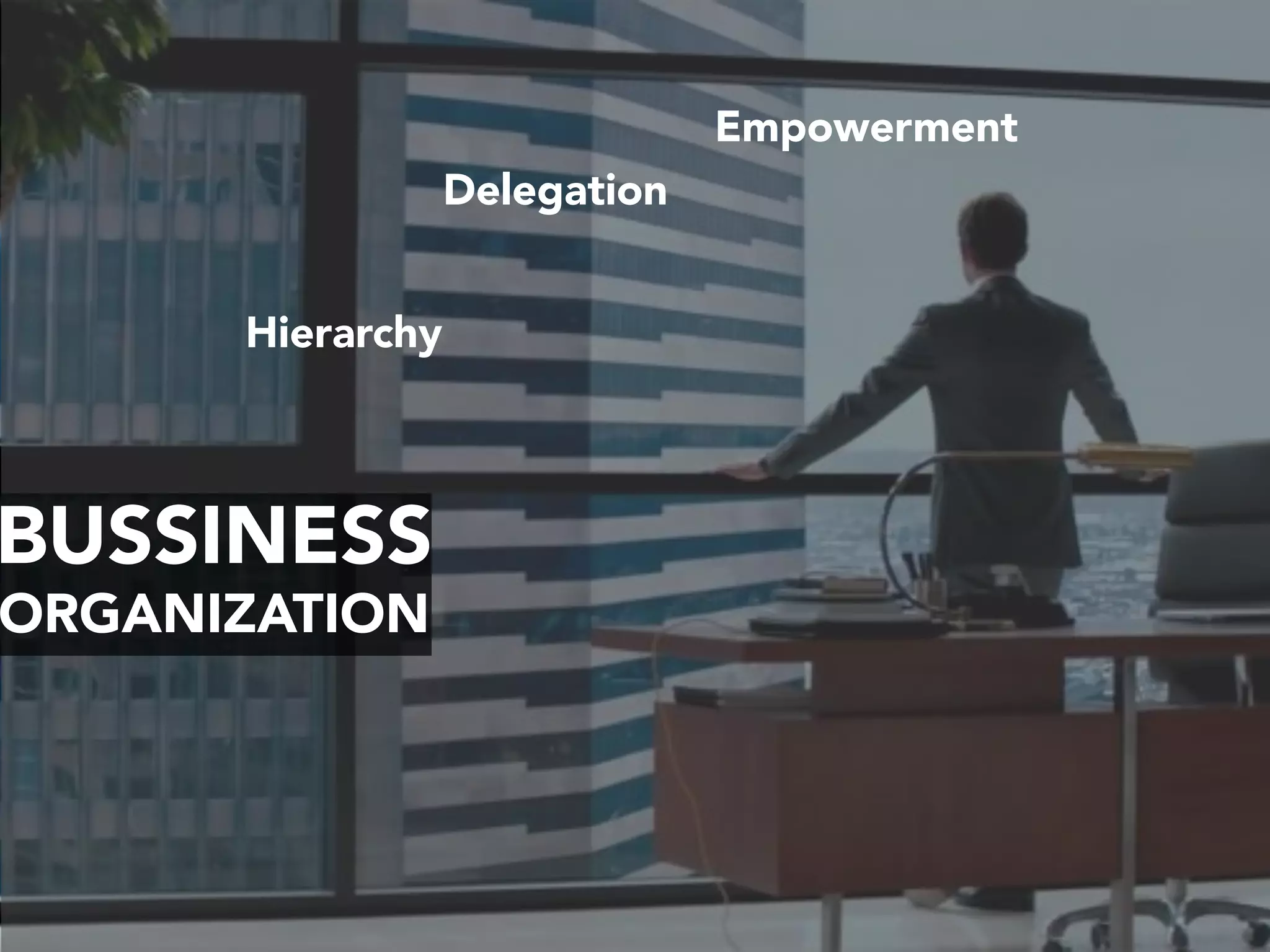 BUSSINESS
ORGANIZATION
Hierarchy
Delegation
Empowerment
 
