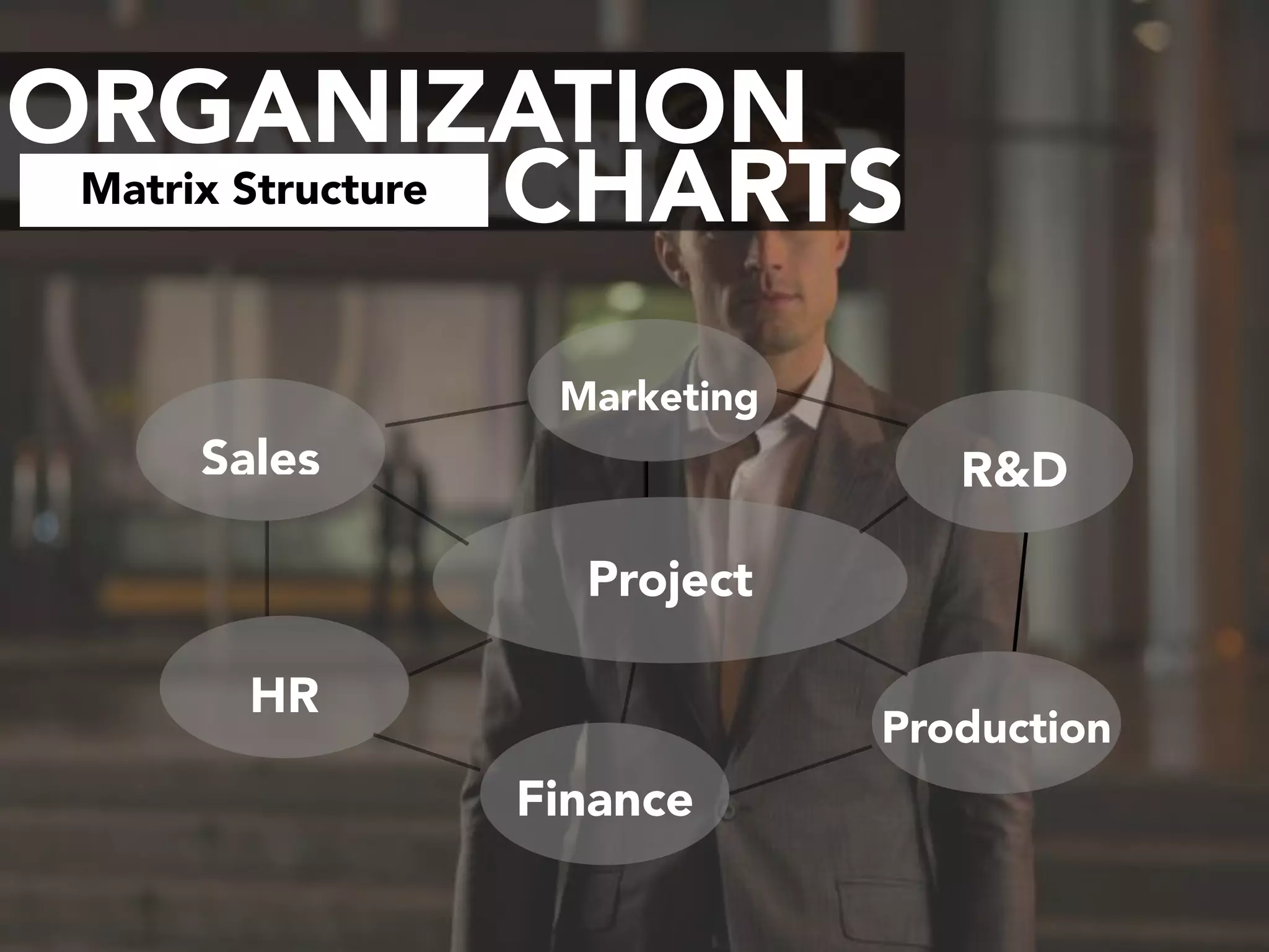Project
Marketing
R&DSales
Finance
HR
Production
ORGANIZATION
CHARTSMatrix Structure
 