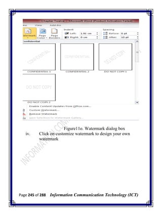 Page 245 of 288 Information Communication Technology (ICT)
Figure11o. Watermark dialog box
iv. Click on customize watermark to design your own
watermark
 