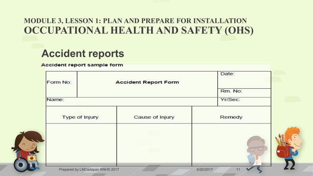 Ict 9 module 3, lesson 1.1 ohs | PPTX | First Aid | Injuries