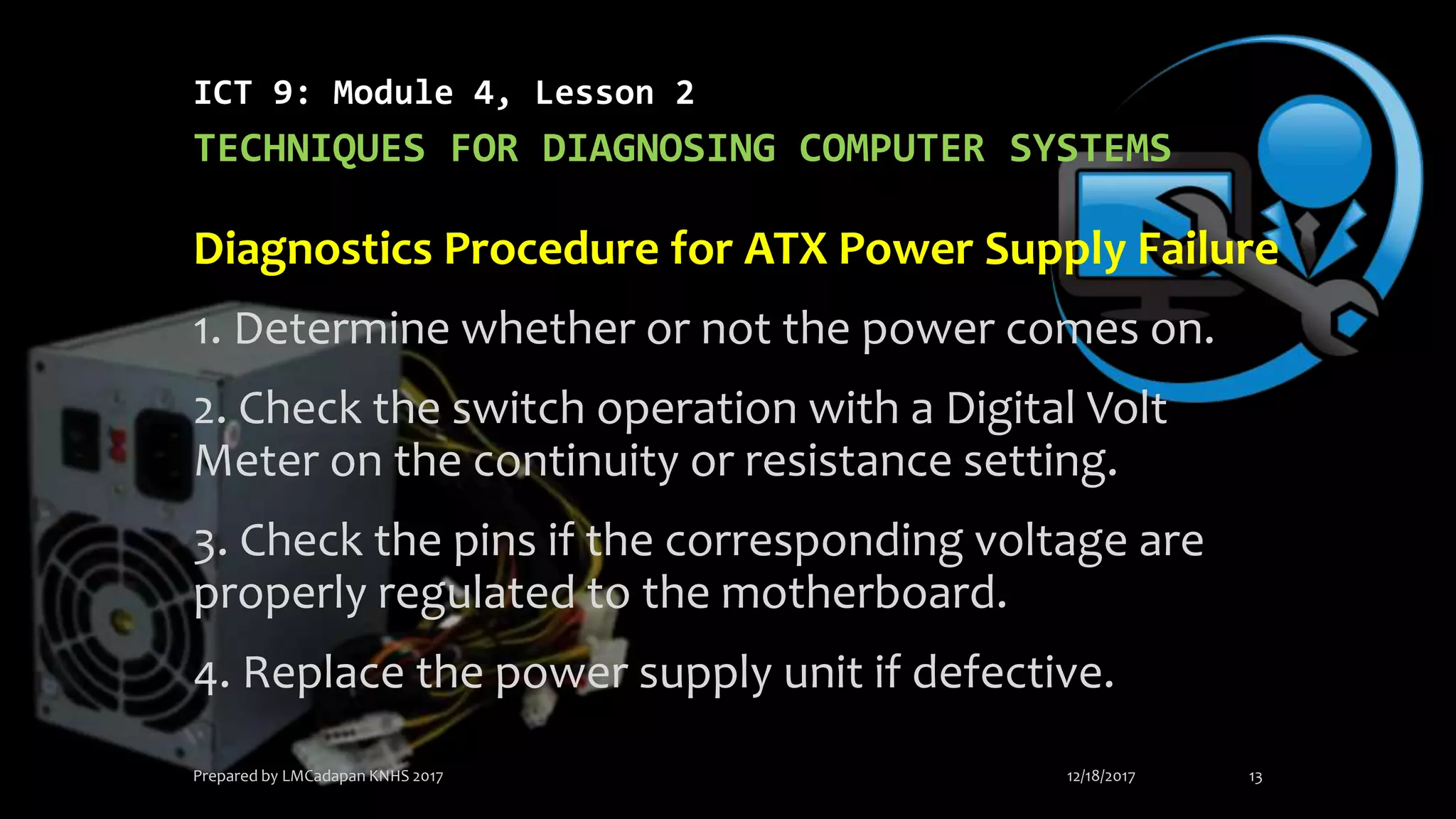 Ict 9 module 4, lesson 2.3 techniques for diagnosing computer systems ...